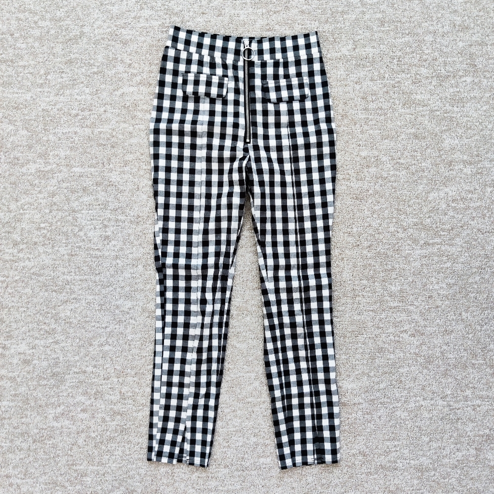 Urban Outfitters Plaid Black & White High Waist Zip Skinny Pants Stretchy Size S